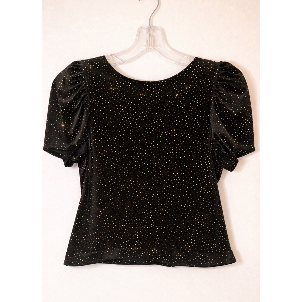 Zara Crop Top Blouse Black Velvet Gold Mini Studs, Open Back 10 M